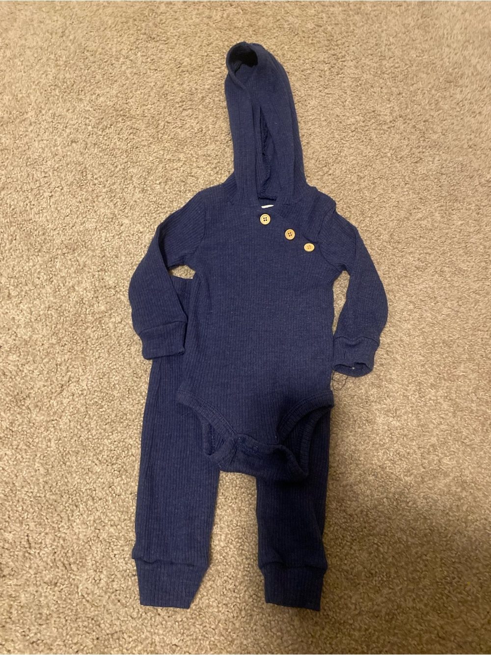 Rachel Zoe Navy Hooded Infant Romper with Button Detail
